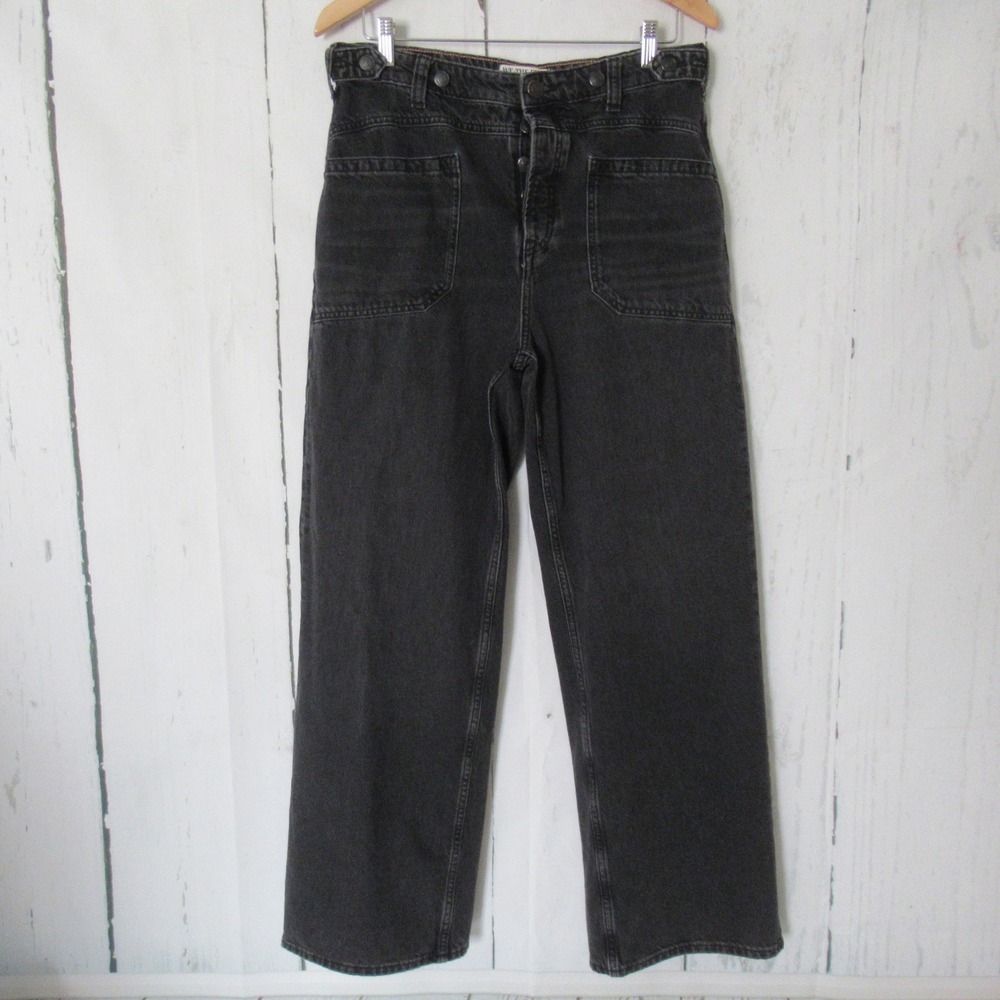We The Free People Jeans 30 Black Palmer Cuff Wide Leg Baggy Slouchy Grunge